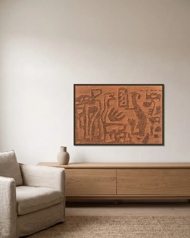 Archaische Szene von Willi Baumeister gerahmt an einer Wand