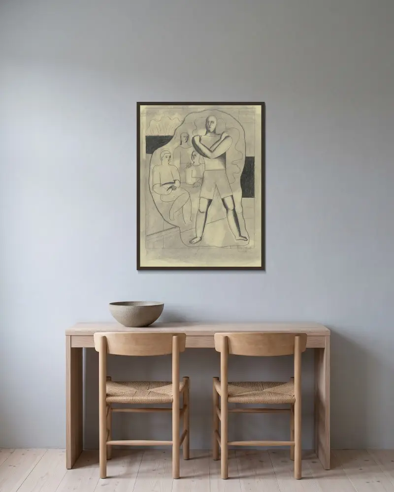 Athleten, die ruhen von Willi Baumeister gerahmt an einer Wand