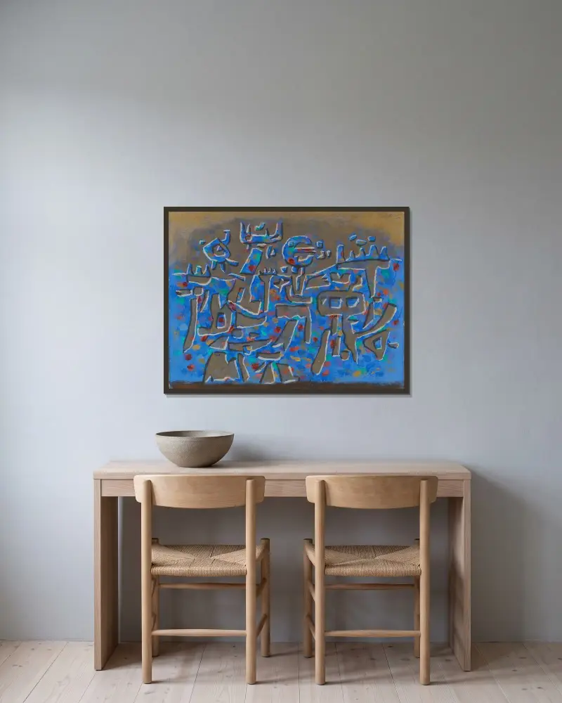 Blaue Mauer von Willi Baumeister gerahmt an einer Wand