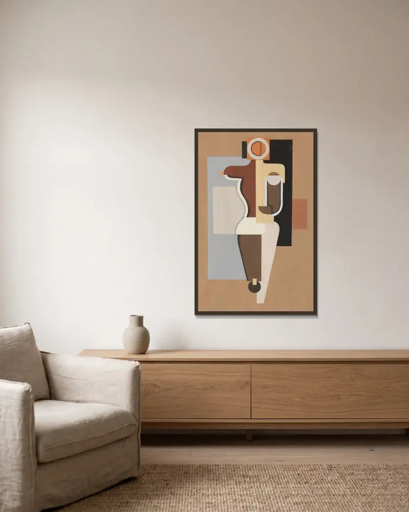 Figur von Willi Baumeister gerahmt an einer Wand