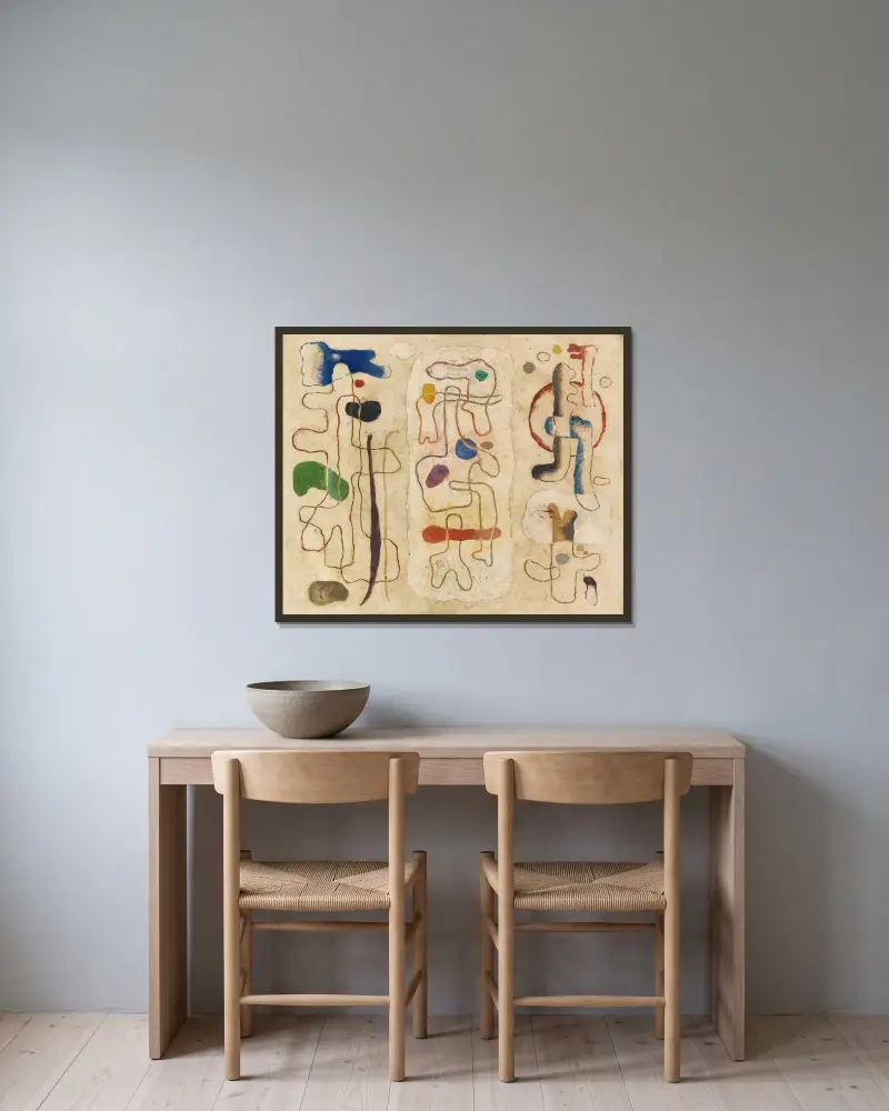 Formen figural – dreiteilig von Willi Baumeister gerahmt an einer Wand
