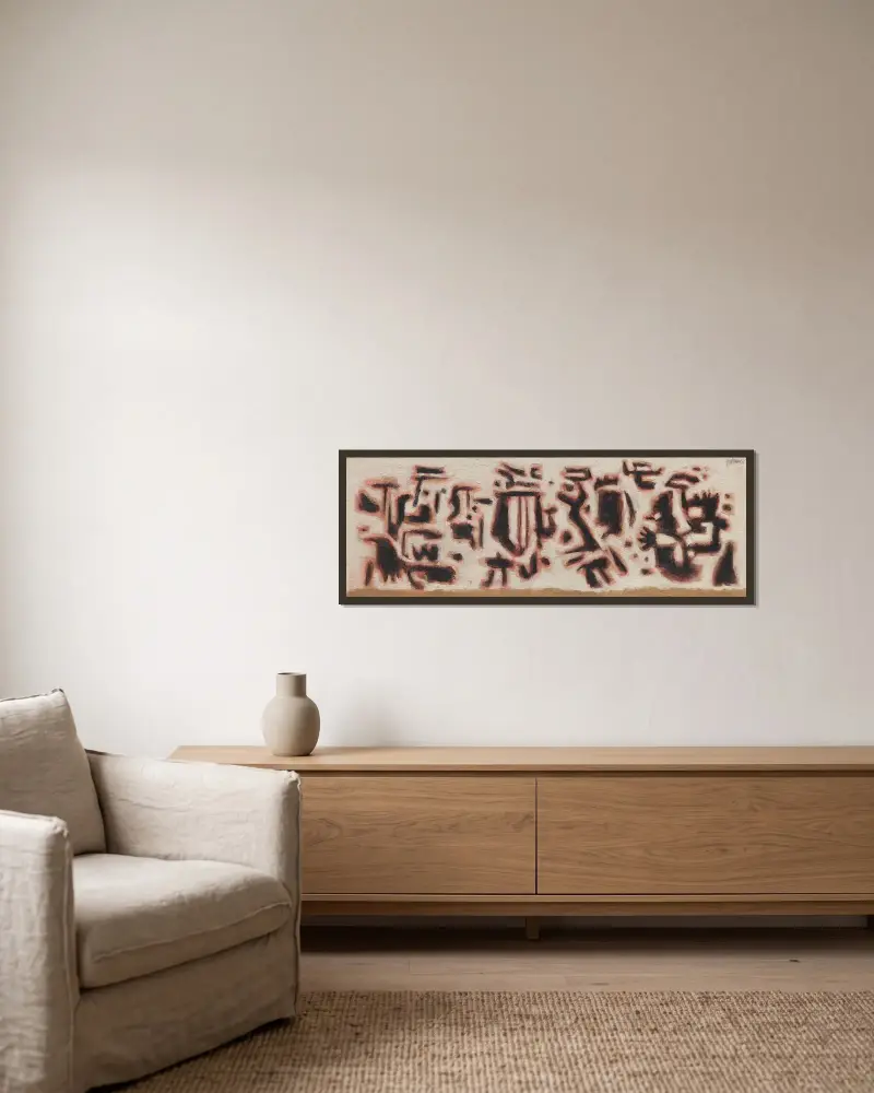 Friesbild auf Grau von Willi Baumeister gerahmt an einer Wand
