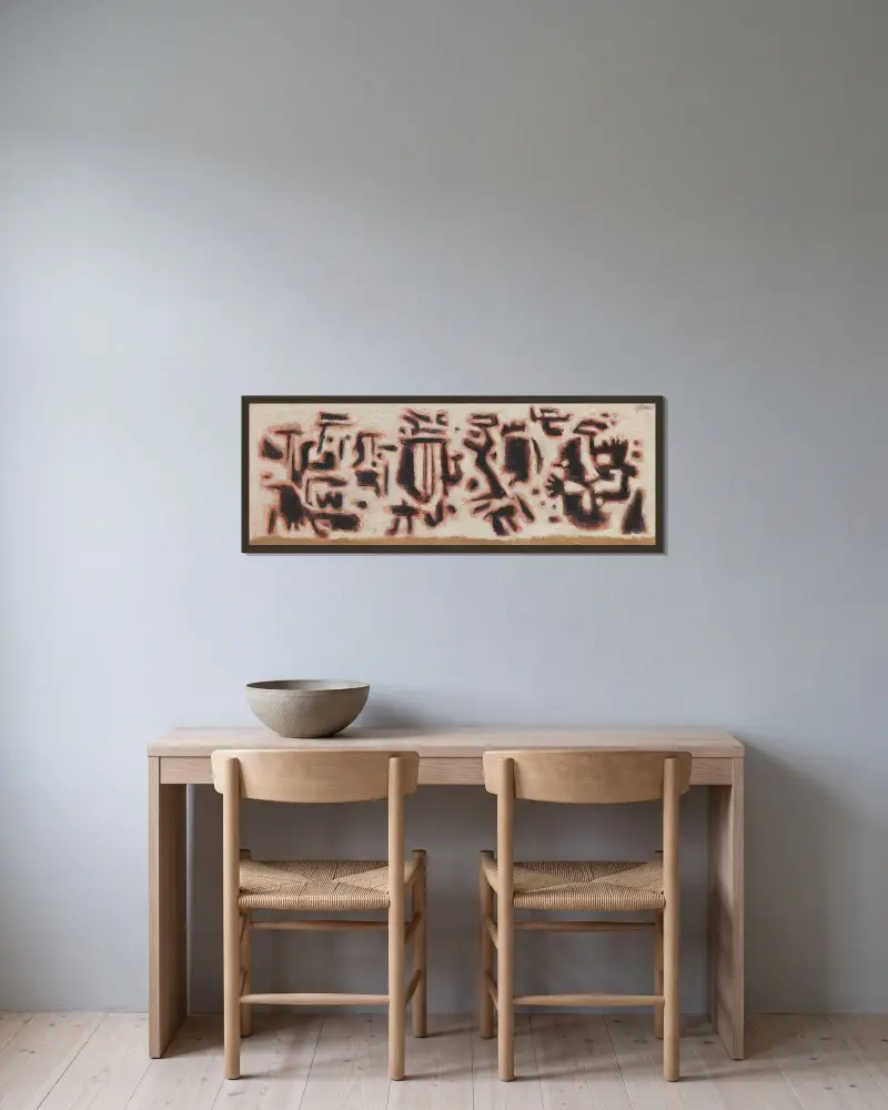 Friesbild auf Grau von Willi Baumeister gerahmt an einer Wand
