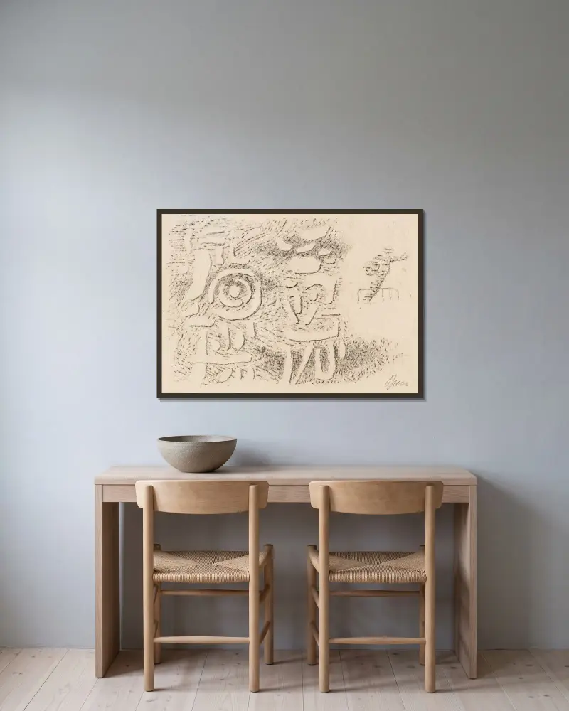 Gilgamesch hat viele Qualen erduldet, 1947 – Nr. 1 von Willi Baumeister gerahmt an einer Wand