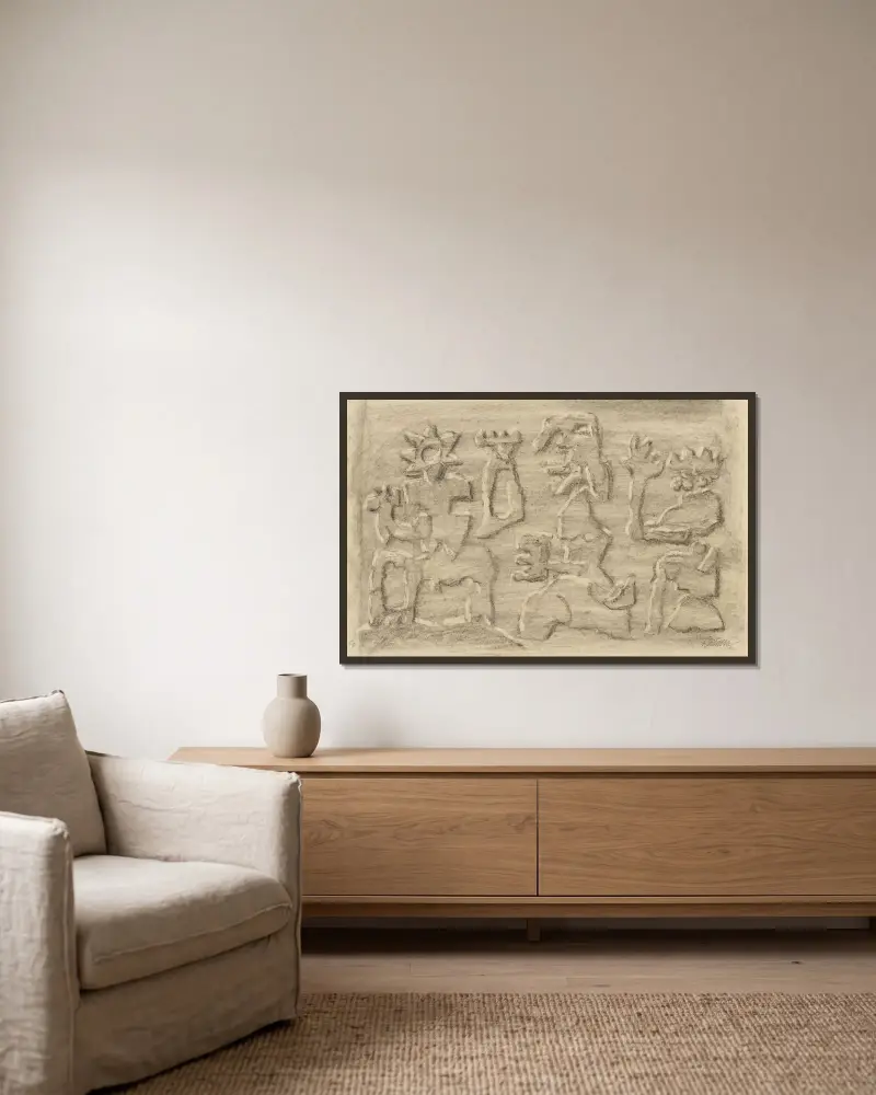 Gilgamesch XLVII von Willi Baumeister gerahmt an einer Wand