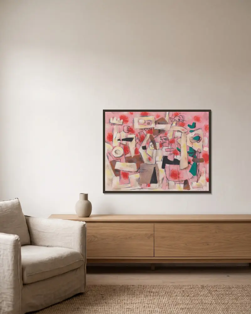 Heitere Bewegung auf Rosa, 1946 – Nr. 2 von Willi Baumeister gerahmt an einer Wand
