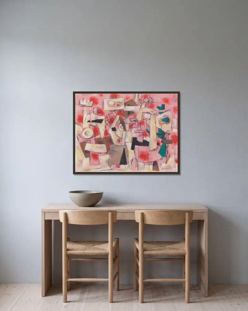 Heitere Bewegung auf Rosa, 1946 – Nr. 2 von Willi Baumeister gerahmt an einer Wand