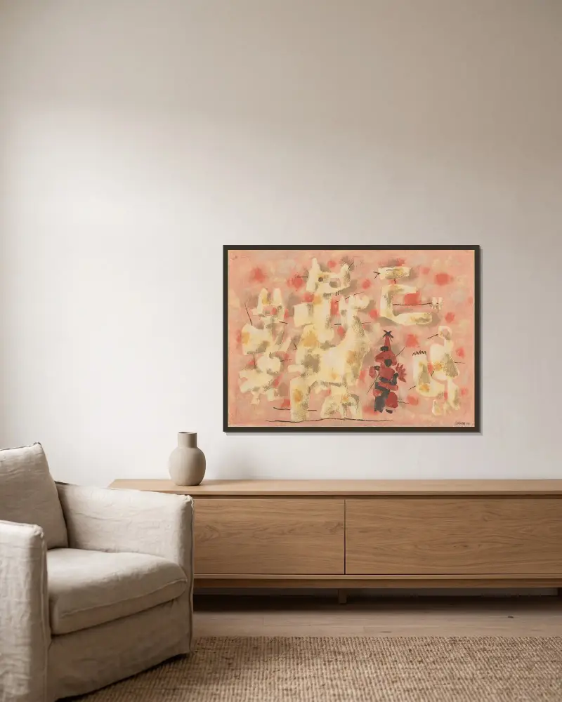 Heitere Bewegung auf Rosa, 1946 – Nr. 1 von Willi Baumeister gerahmt an einer Wand
