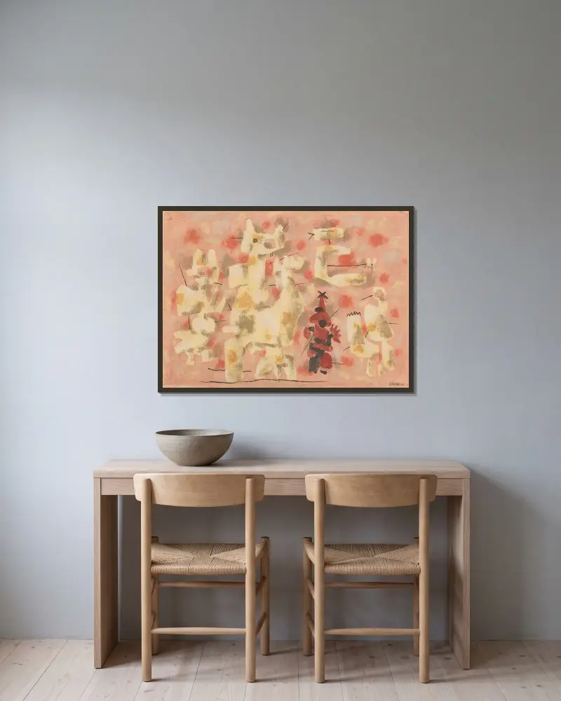 Heitere Bewegung auf Rosa, 1946 – Nr. 1 von Willi Baumeister gerahmt an einer Wand