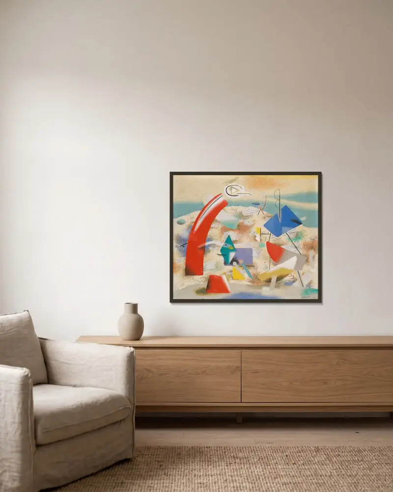 Heitere Landschaft IV von Willi Baumeister gerahmt an einer Wand