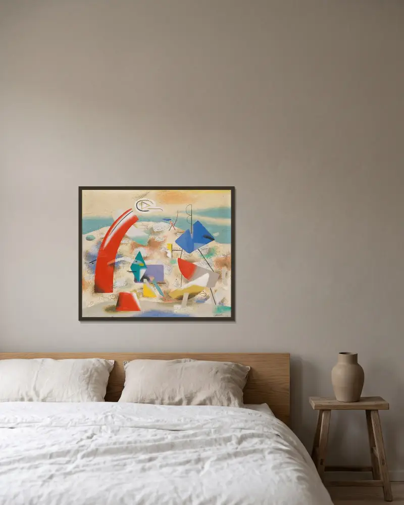 Heitere Landschaft IV von Willi Baumeister gerahmt an einer Wand