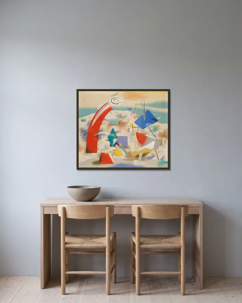 Heitere Landschaft IV von Willi Baumeister gerahmt an einer Wand