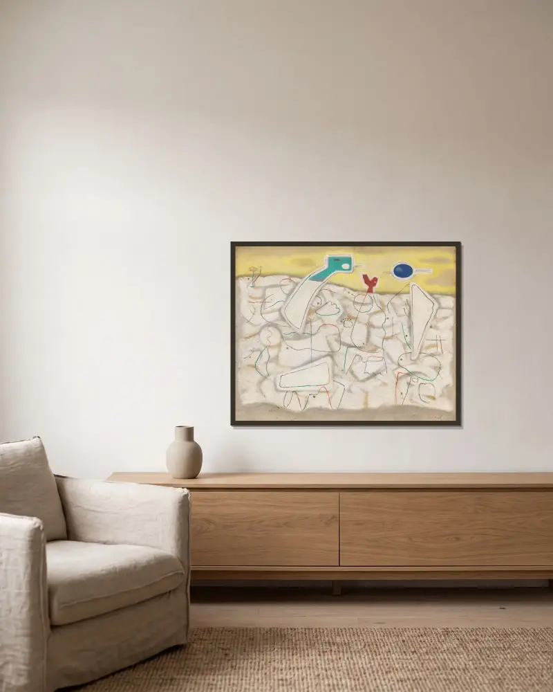Helle Bewegung 3 von Willi Baumeister gerahmt an einer Wand