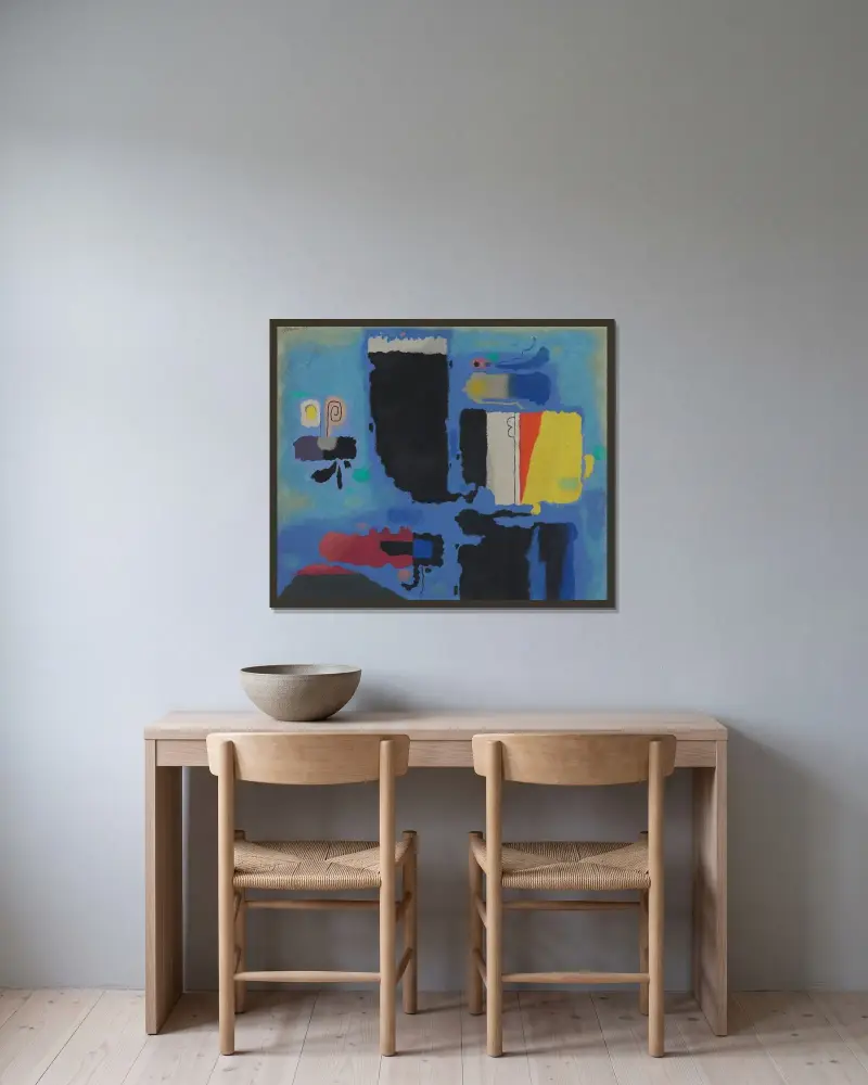 Kessaua, große und kleine Figur von Willi Baumeister gerahmt an einer Wand