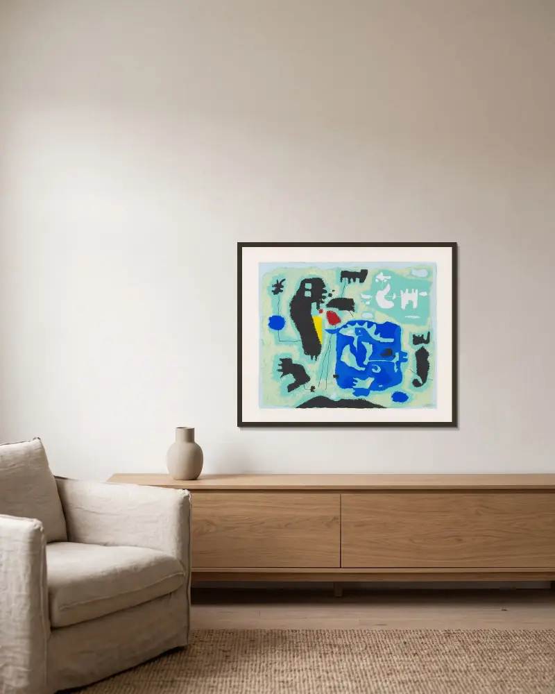 Komposition in Grün von Willi Baumeister gerahmt an einer Wand