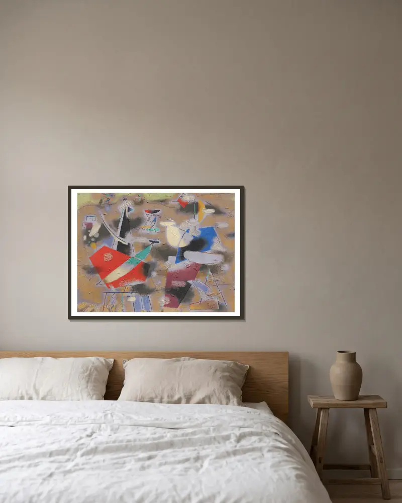 Ländliche Komposition (Violettes Bild) von Willi Baumeister gerahmt an einer Wand