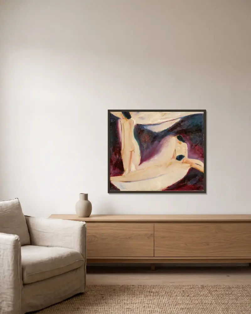 Landschaft mit Schneefleck von Willi Baumeister gerahmt an einer Wand