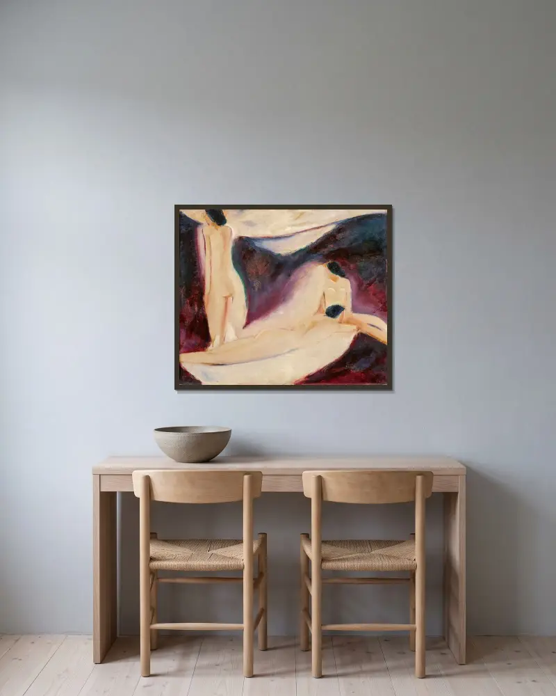 Landschaft mit Schneefleck von Willi Baumeister gerahmt an einer Wand