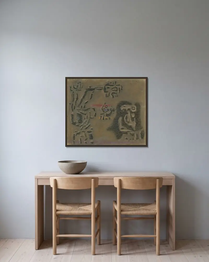 Mit dem Ungeheuer Chumbaba von Willi Baumeister gerahmt an einer Wand