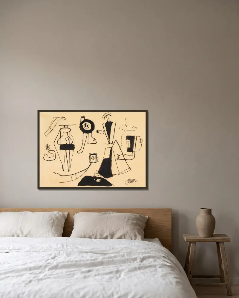 Mit Fächerformen von Willi Baumeister gerahmt an einer Wand