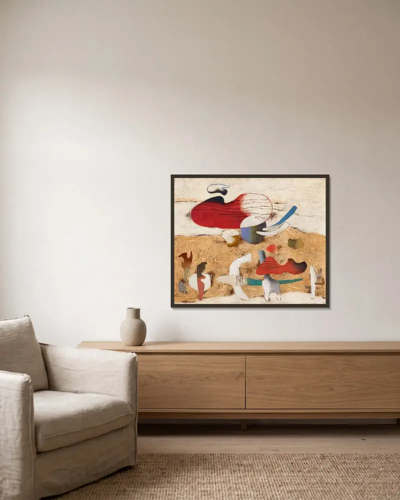 Mit Horizontlinie – Kleines Eidosbild von Willi Baumeister gerahmt an einer Wand