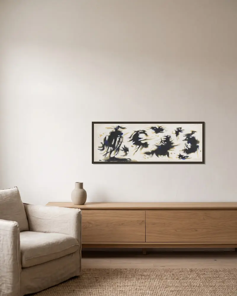 Nächtliche Phantome von Willi Baumeister gerahmt an einer Wand