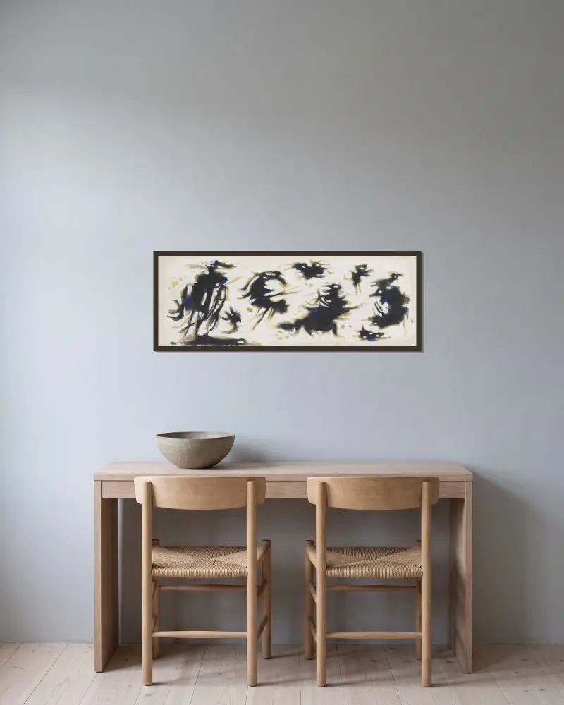 Nächtliche Phantome von Willi Baumeister gerahmt an einer Wand