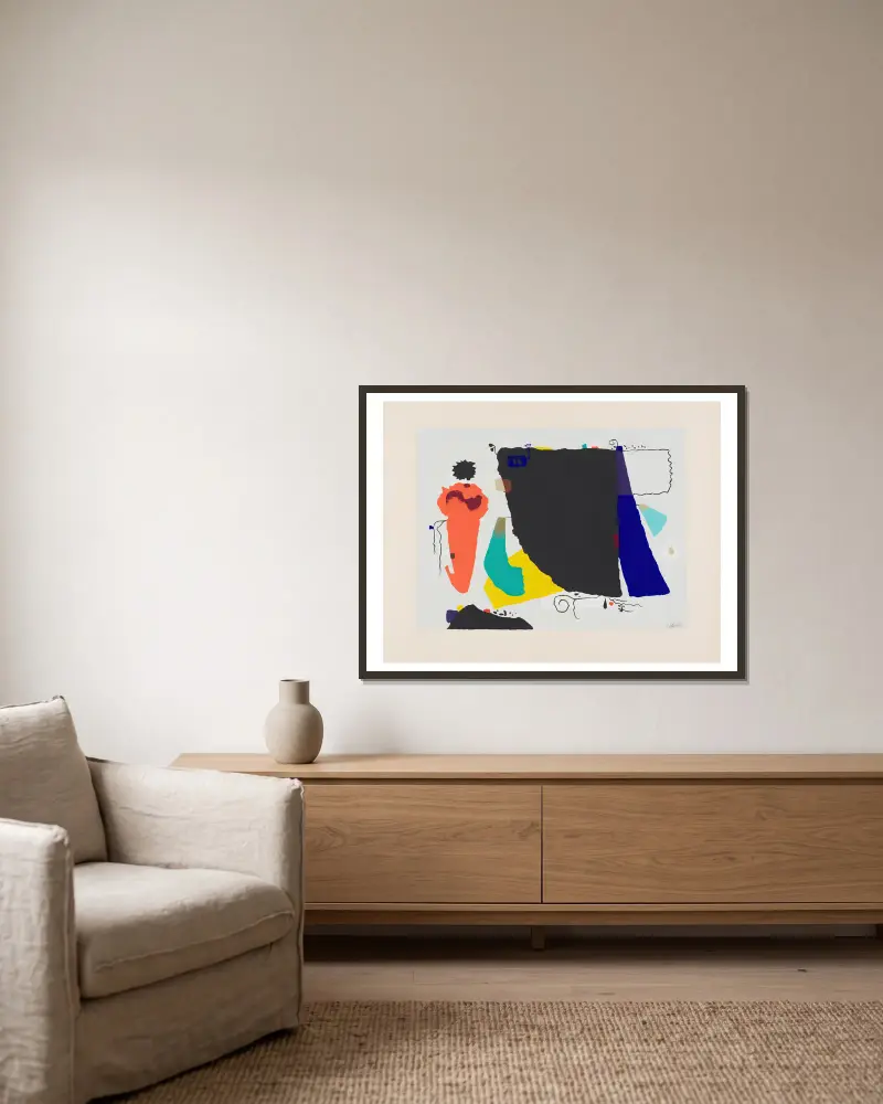 Phantom mit roter Figur, 1951 von Willi Baumeister gerahmt an einer Wand