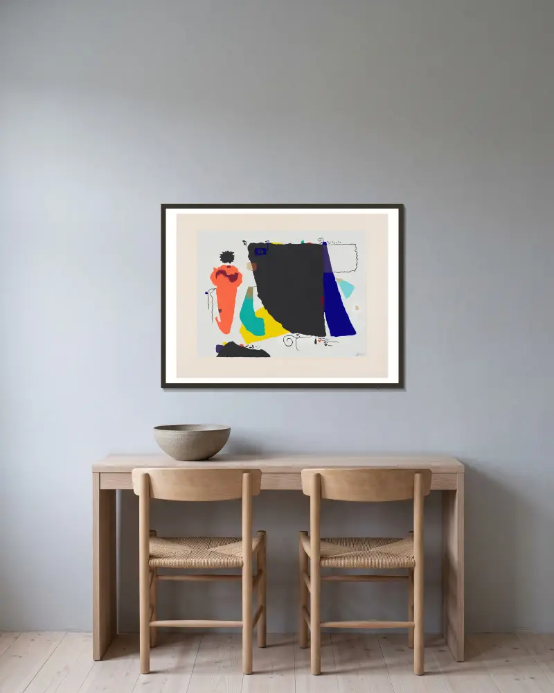 Phantom mit roter Figur, 1951 von Willi Baumeister gerahmt an einer Wand