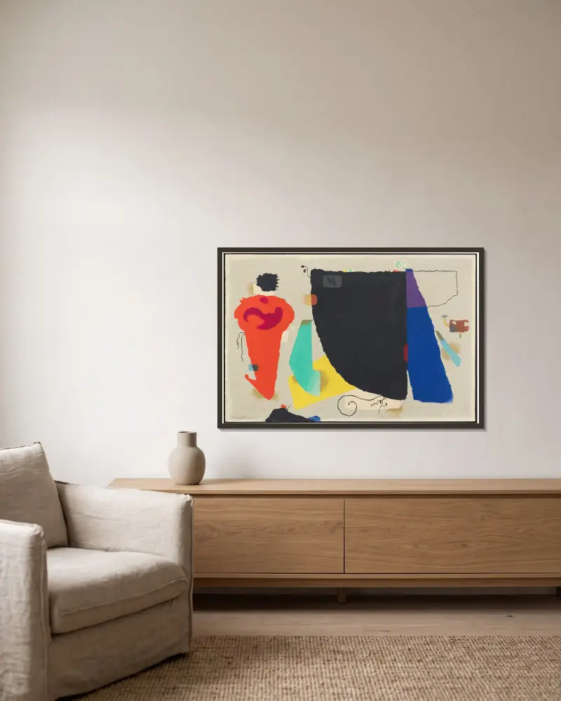 Phantom mit roter Figur, 1953 von Willi Baumeister gerahmt an einer Wand