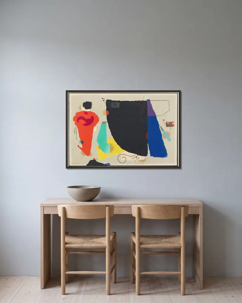 Phantom mit roter Figur, 1953 von Willi Baumeister gerahmt an einer Wand