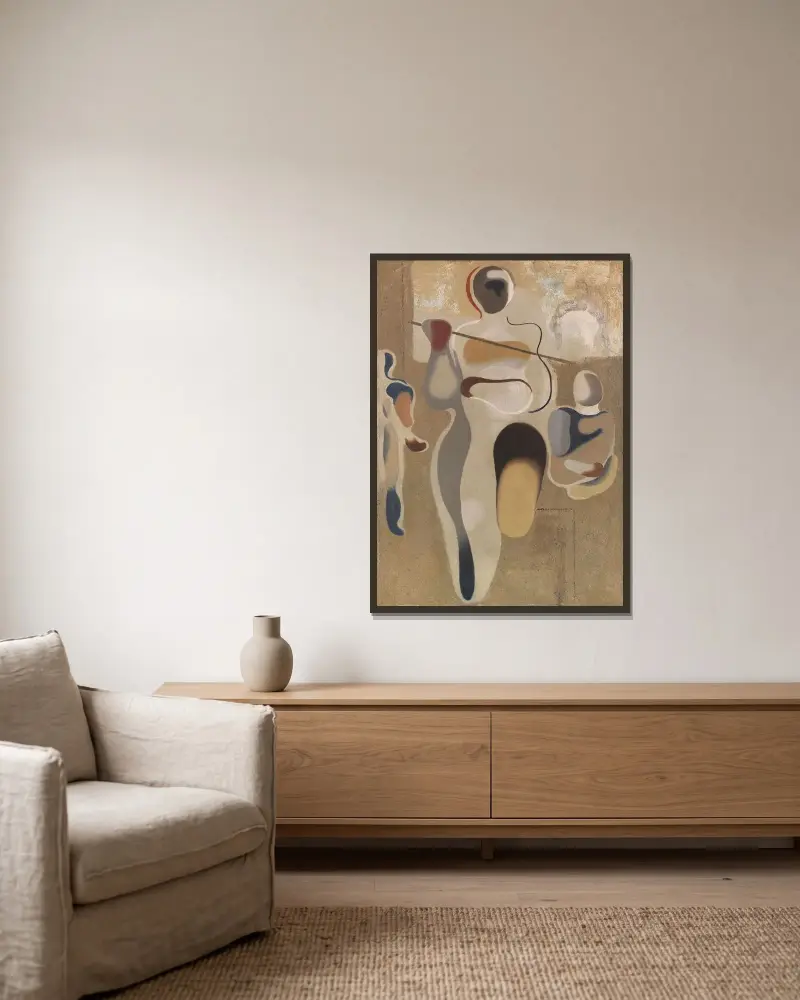 Speerwerfer und Sportler von Willi Baumeister gerahmt an einer Wand