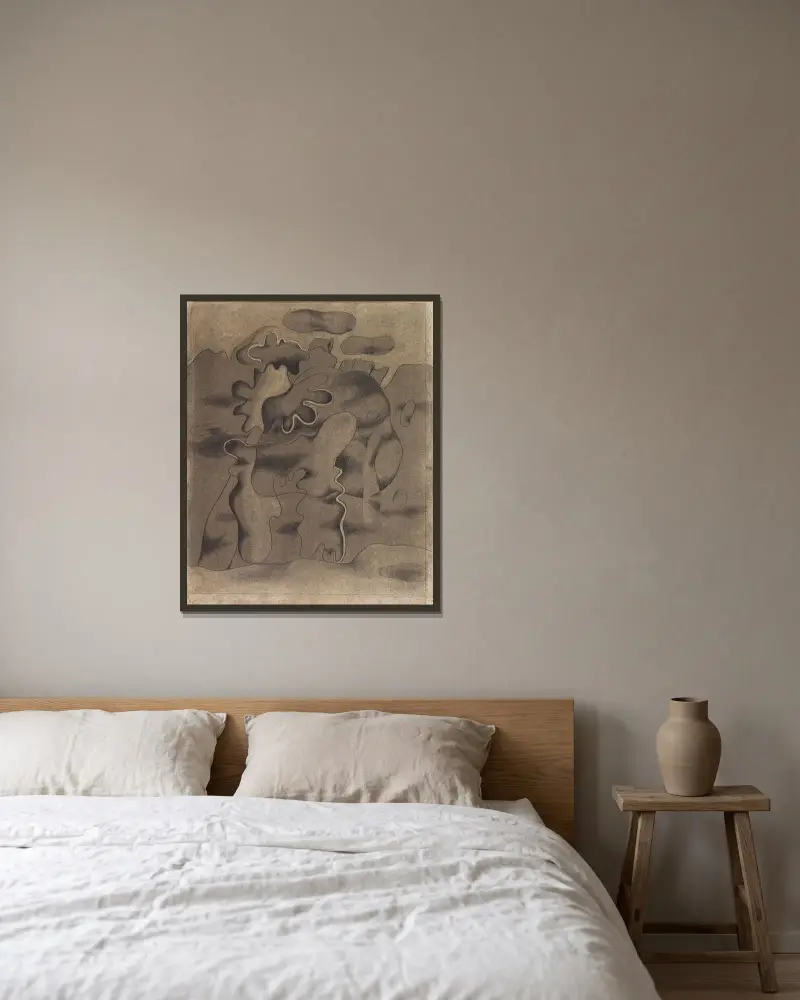Tertiär-Gestalt von Willi Baumeister gerahmt an einer Wand