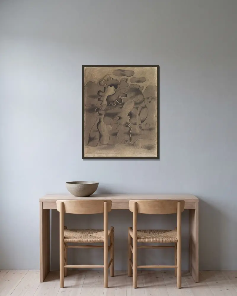 Tertiär-Gestalt von Willi Baumeister gerahmt an einer Wand