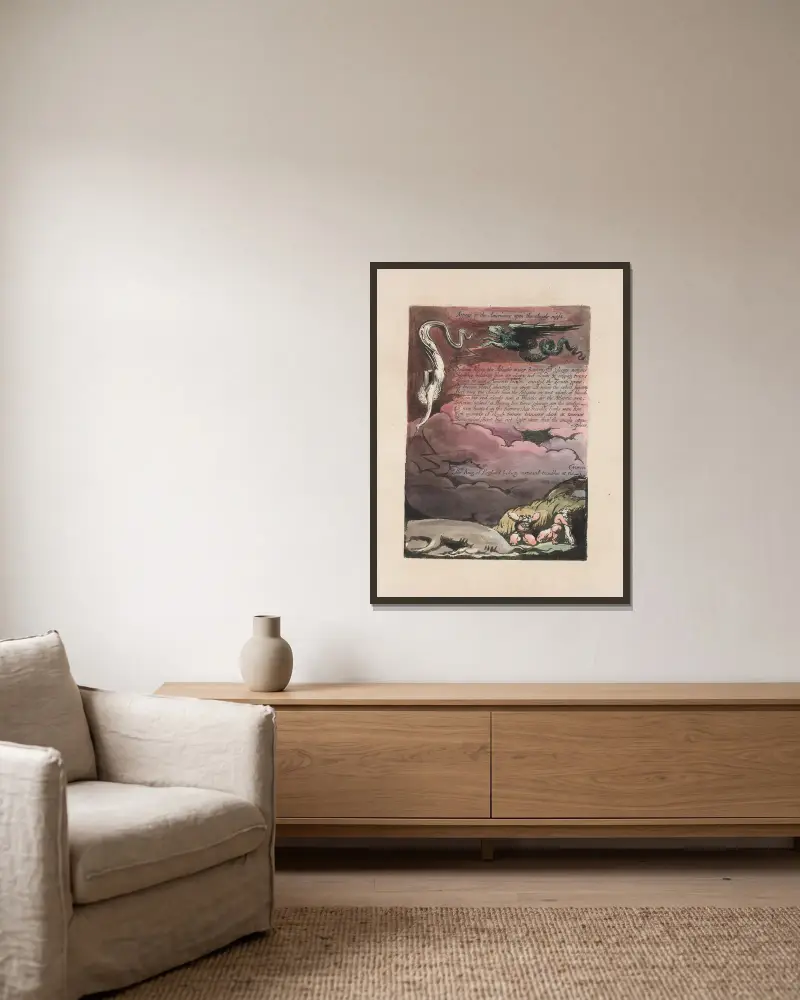 Amerika, eine Prophezeiung, 1793 – Nr. 2 von William Blake gerahmt an einer Wand