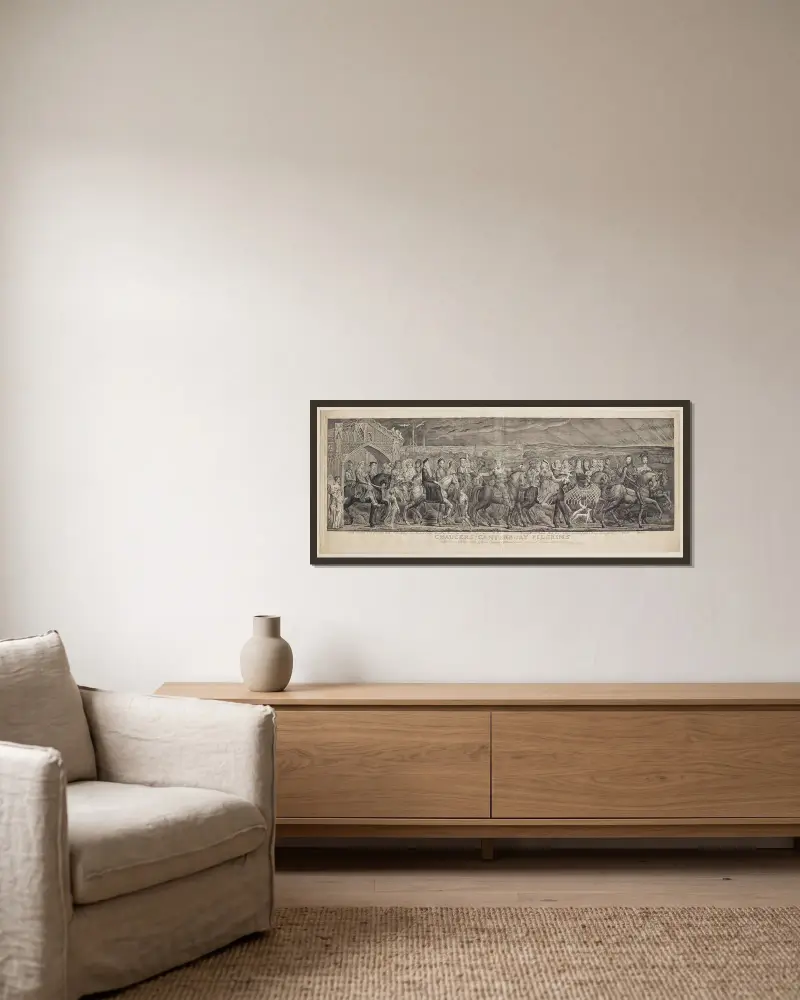 Chaucers Canterbury-Pilger von William Blake gerahmt an einer Wand