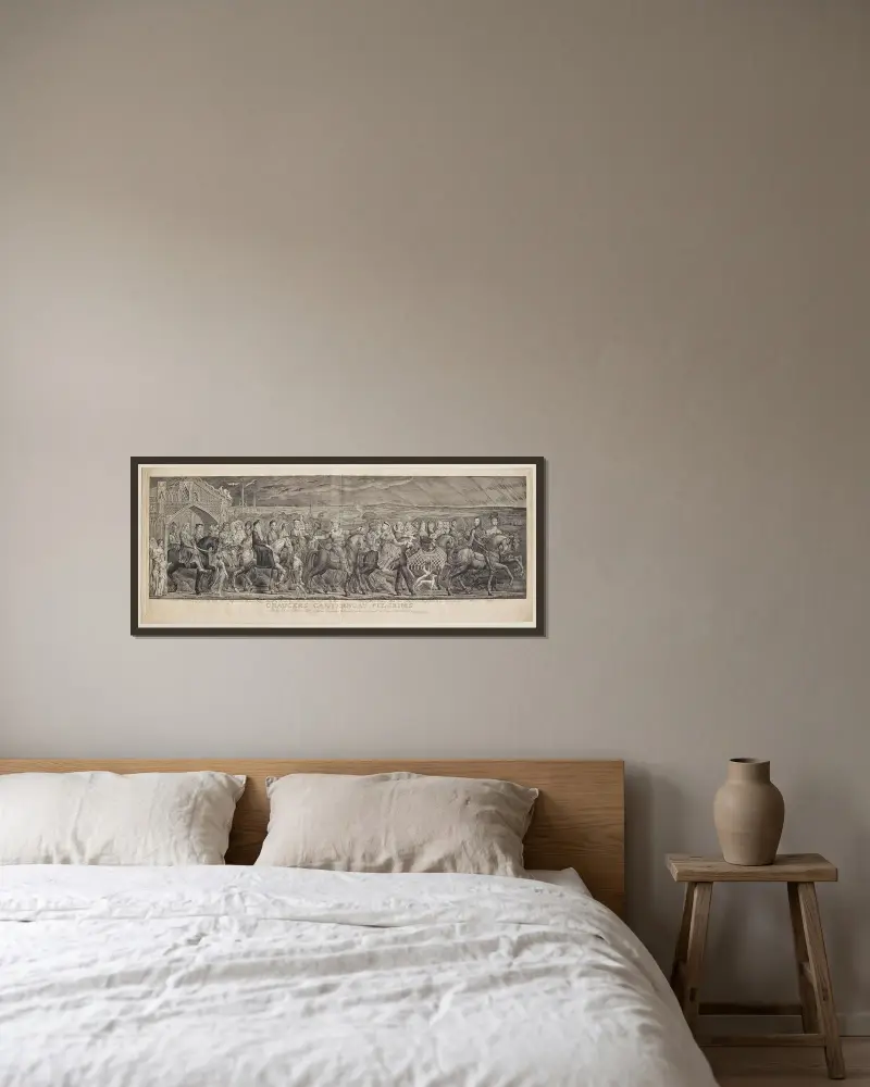 Chaucers Canterbury-Pilger von William Blake gerahmt an einer Wand