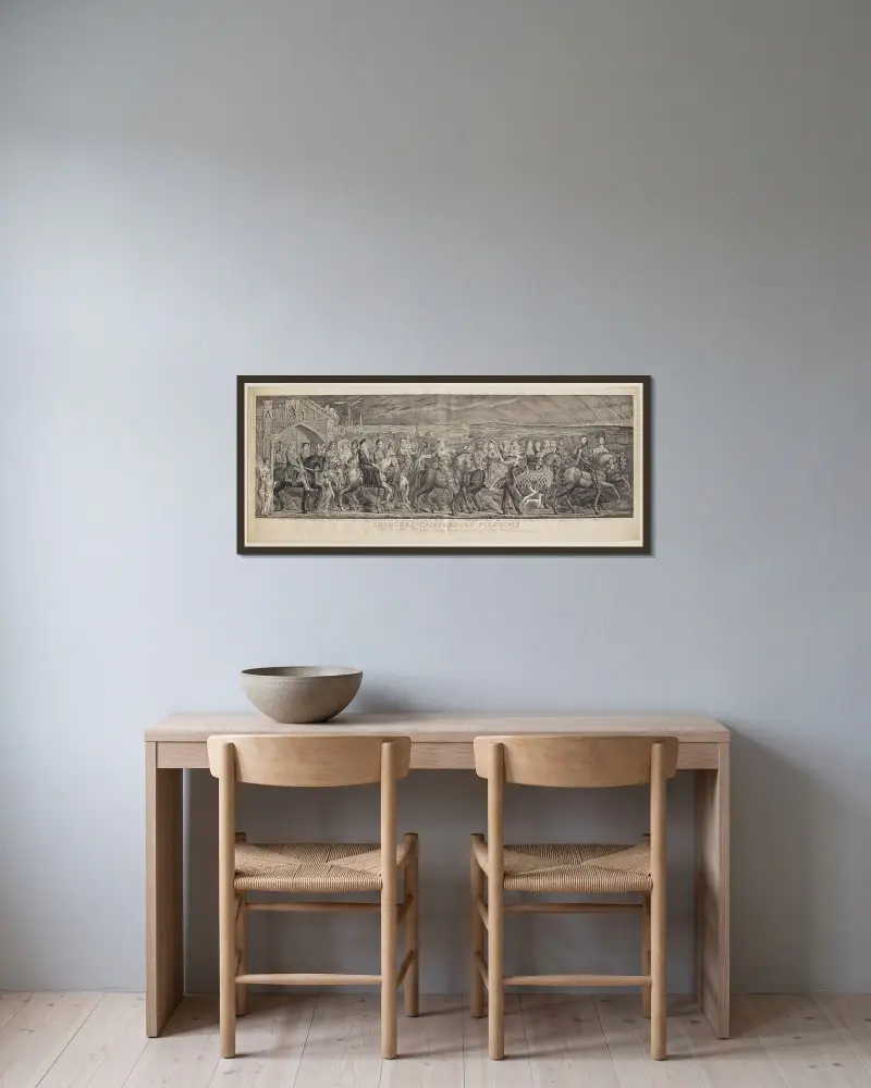 Chaucers Canterbury-Pilger von William Blake gerahmt an einer Wand