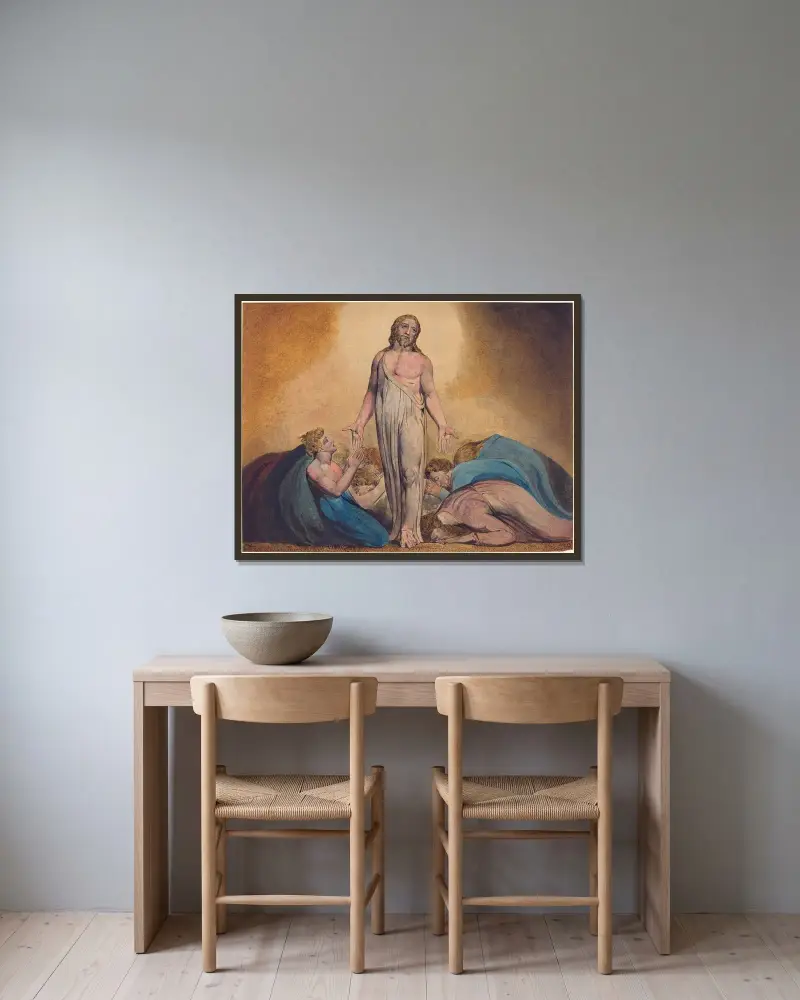 Christ Appearing to His Disciples After the Resurrection av William Blake inramad på en vägg