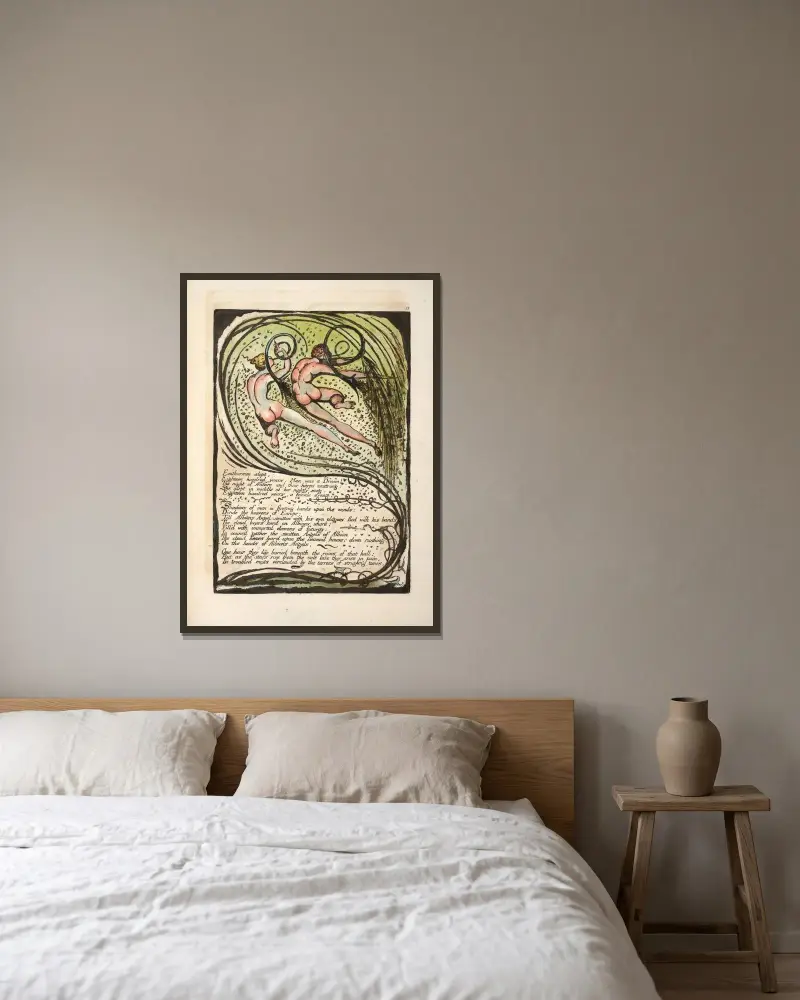 Enitharmon spala…, 1794 – Nr. 2, William Blake v rámu na stěně
