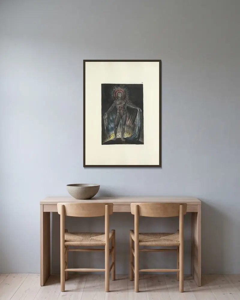 Milton, a poem in 2 books Pl.13 av William Blake inramad på en vägg