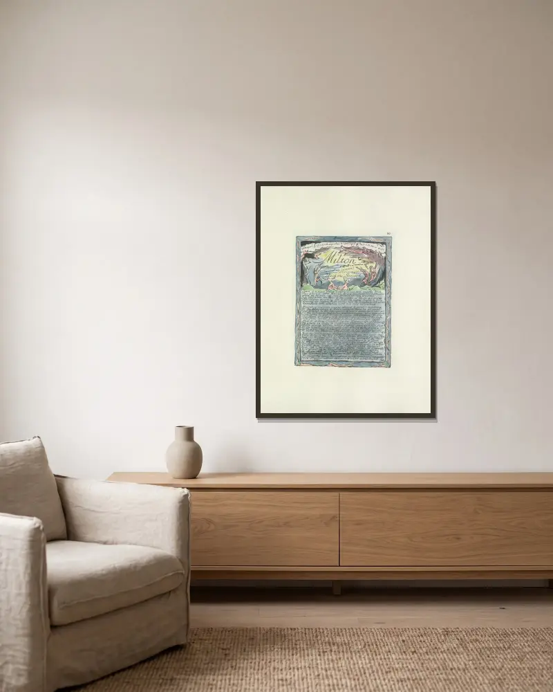 Milton, a poem in 2 books Pl.30 av William Blake inramad på en vägg