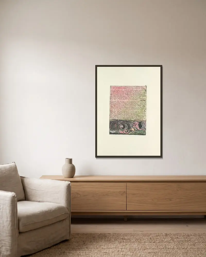 Milton, a poem in 2 books Pl.42 av William Blake inramad på en vägg