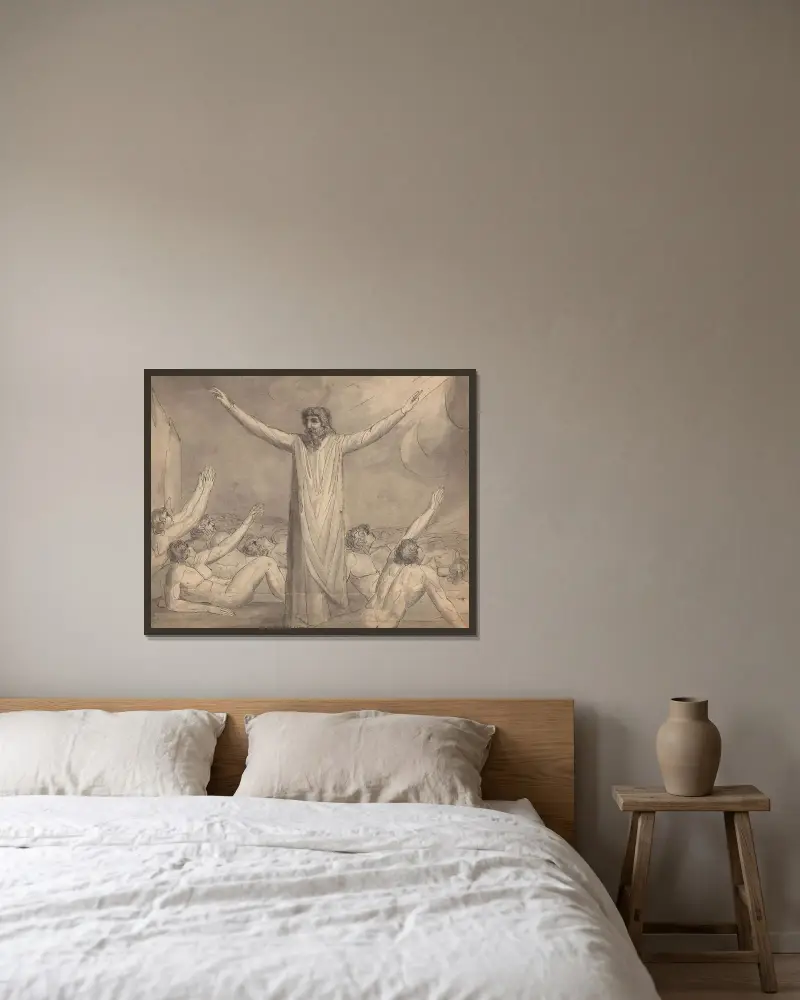 Mojžíš zadržuje mor, William Blake v rámu na stěně
