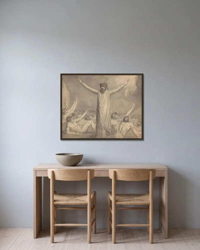 Mojžíš zadržuje mor, William Blake v rámu na stěně