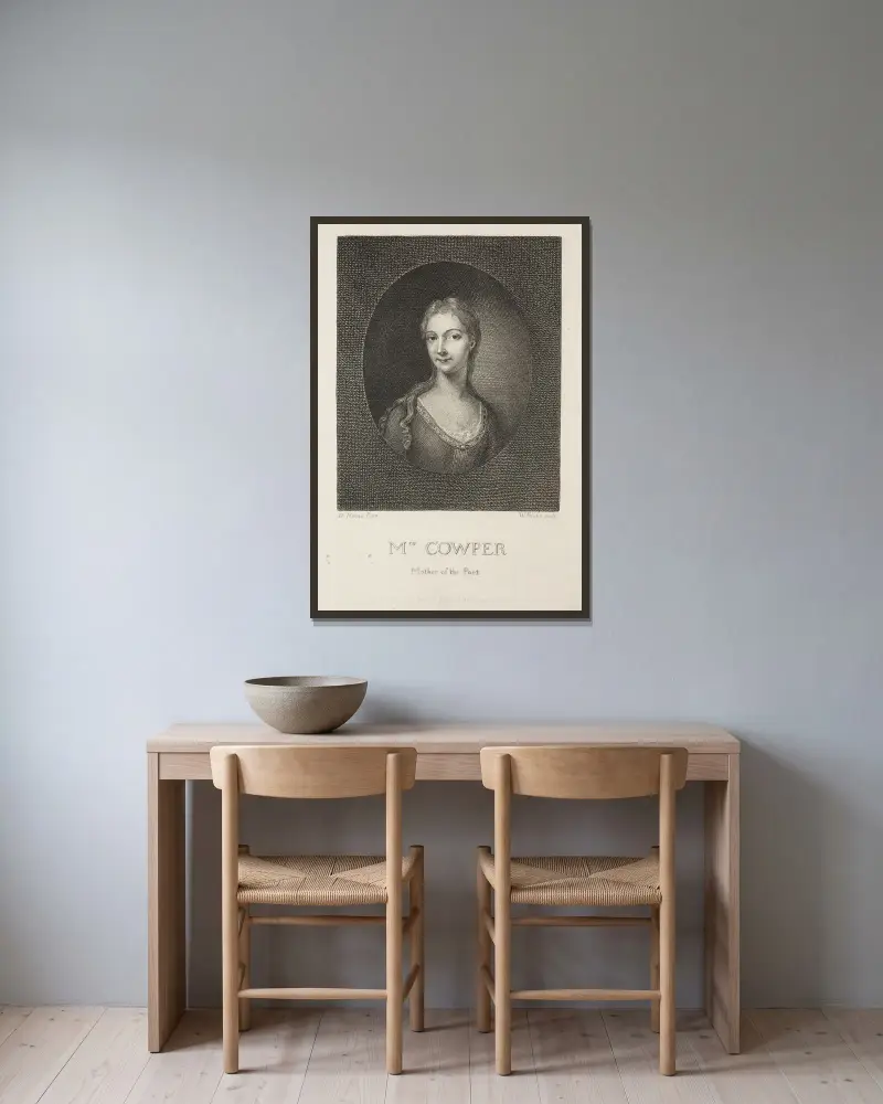 Mrs. Cowper, Mother of the Poet av William Blake inramad på en vägg