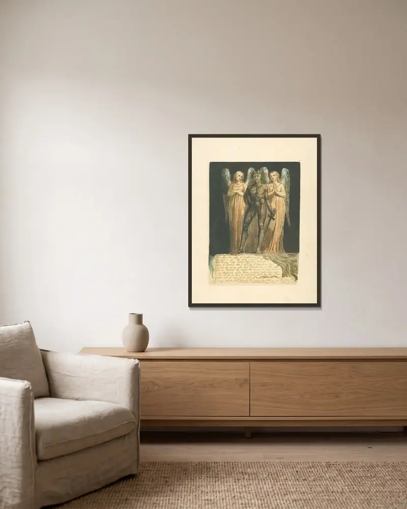 Nun kommt die Nacht, 1794 – Nr. 1 von William Blake gerahmt an einer Wand