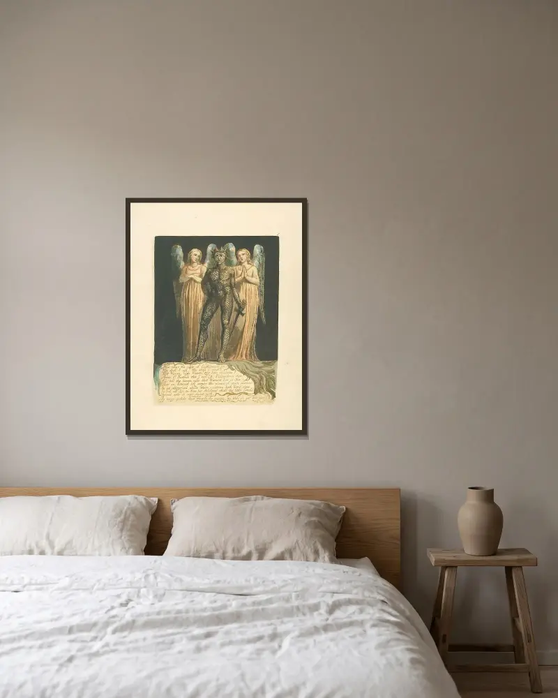 Nun kommt die Nacht, 1794 – Nr. 1 von William Blake gerahmt an einer Wand
