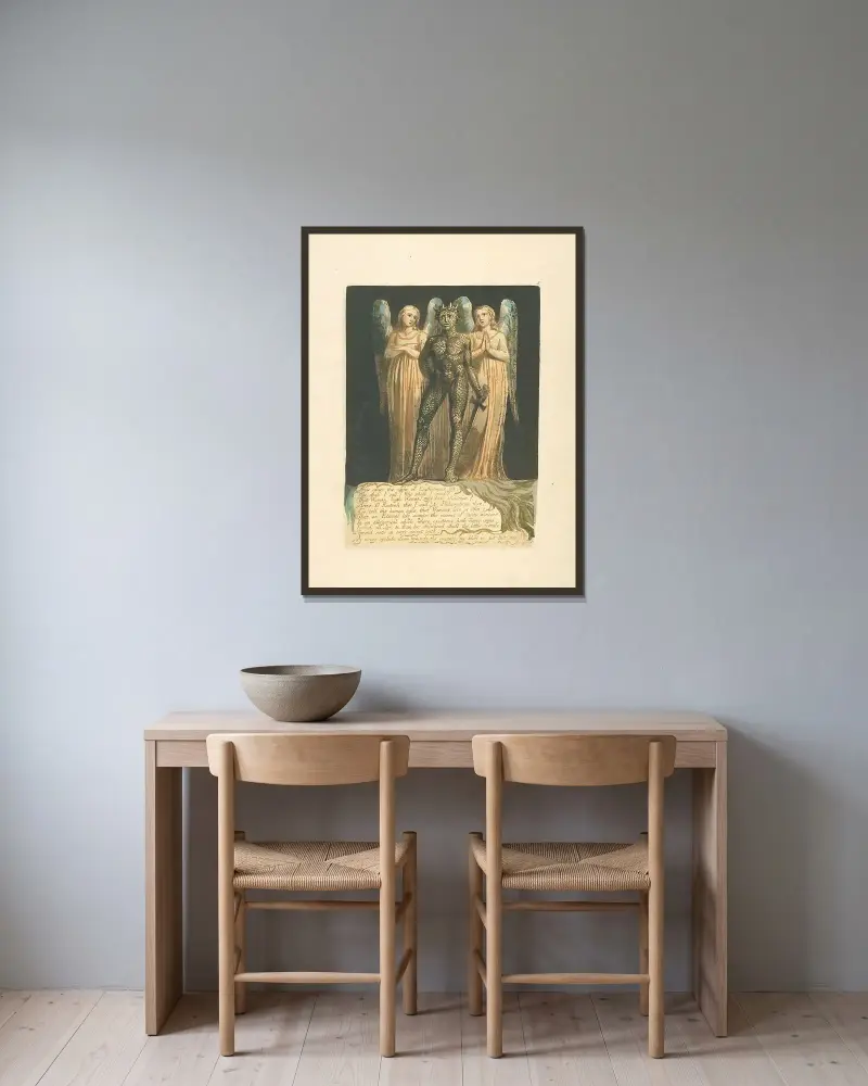Nun kommt die Nacht, 1794 – Nr. 1 von William Blake gerahmt an einer Wand