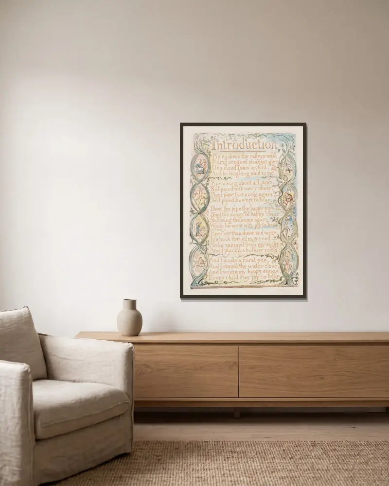 Taf. 3 – Einleitung von William Blake gerahmt an einer Wand